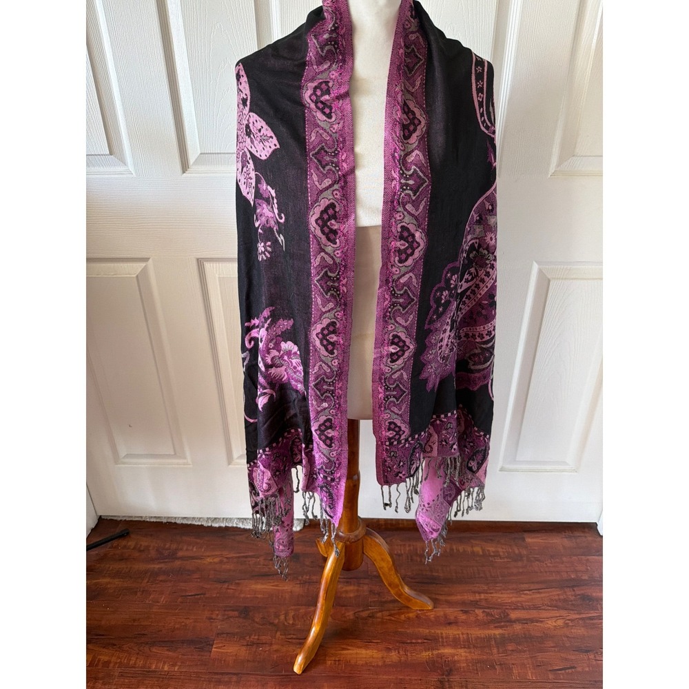 Shawl Wrap Scarf Oversized Womens Paisley Floral Pink Boho Fringe Layering